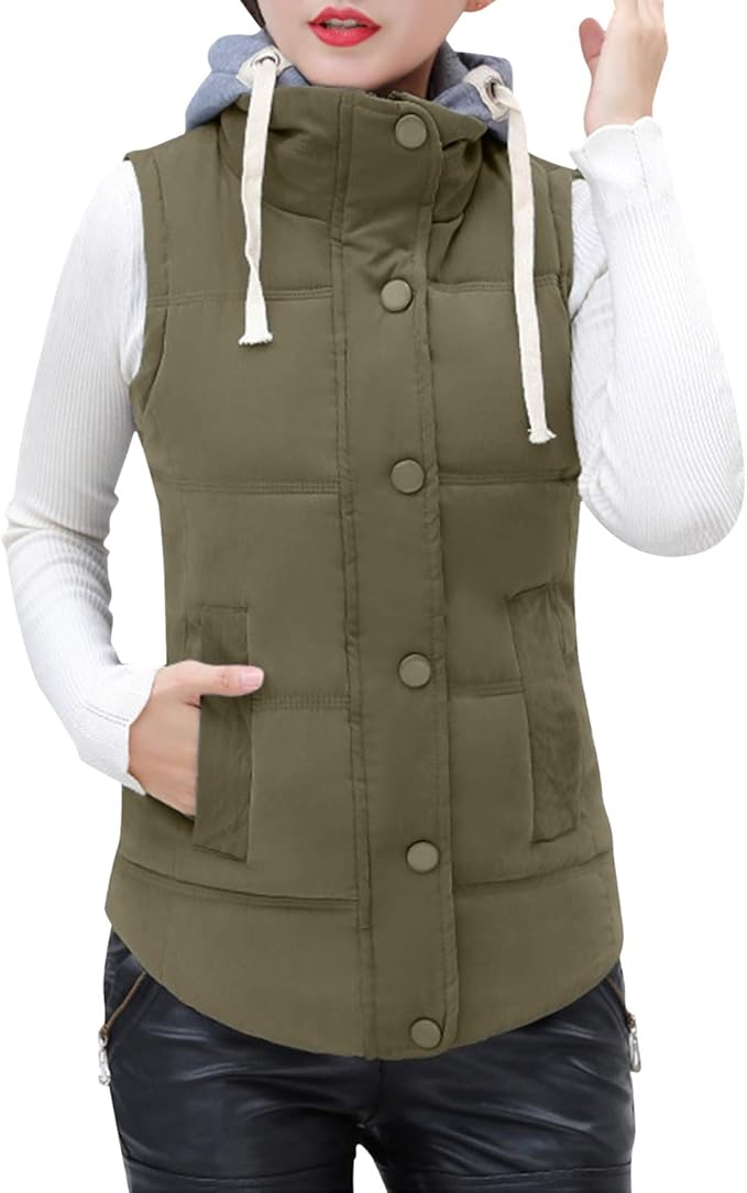 StarTreene Plus Size Gilets with Hood Women's Button Down Sleeveless