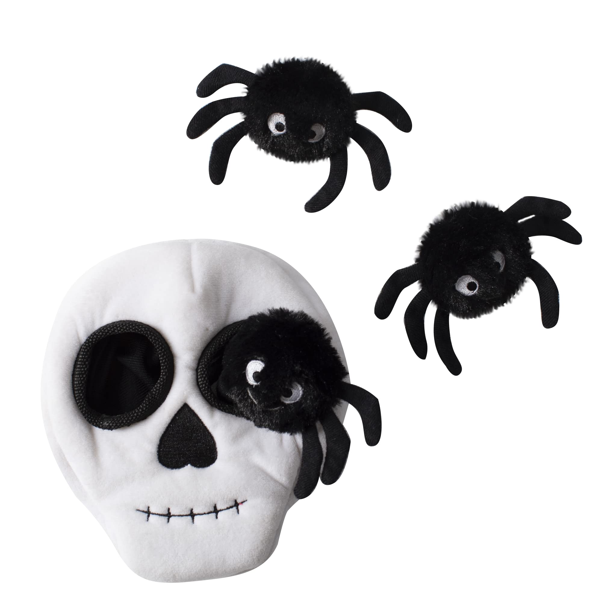 Fringe Studio Hide & Seek Burrow Plush Dog Toy, Skull with Spiders, 3 Piece Set, Pet Shop Collection (289206)