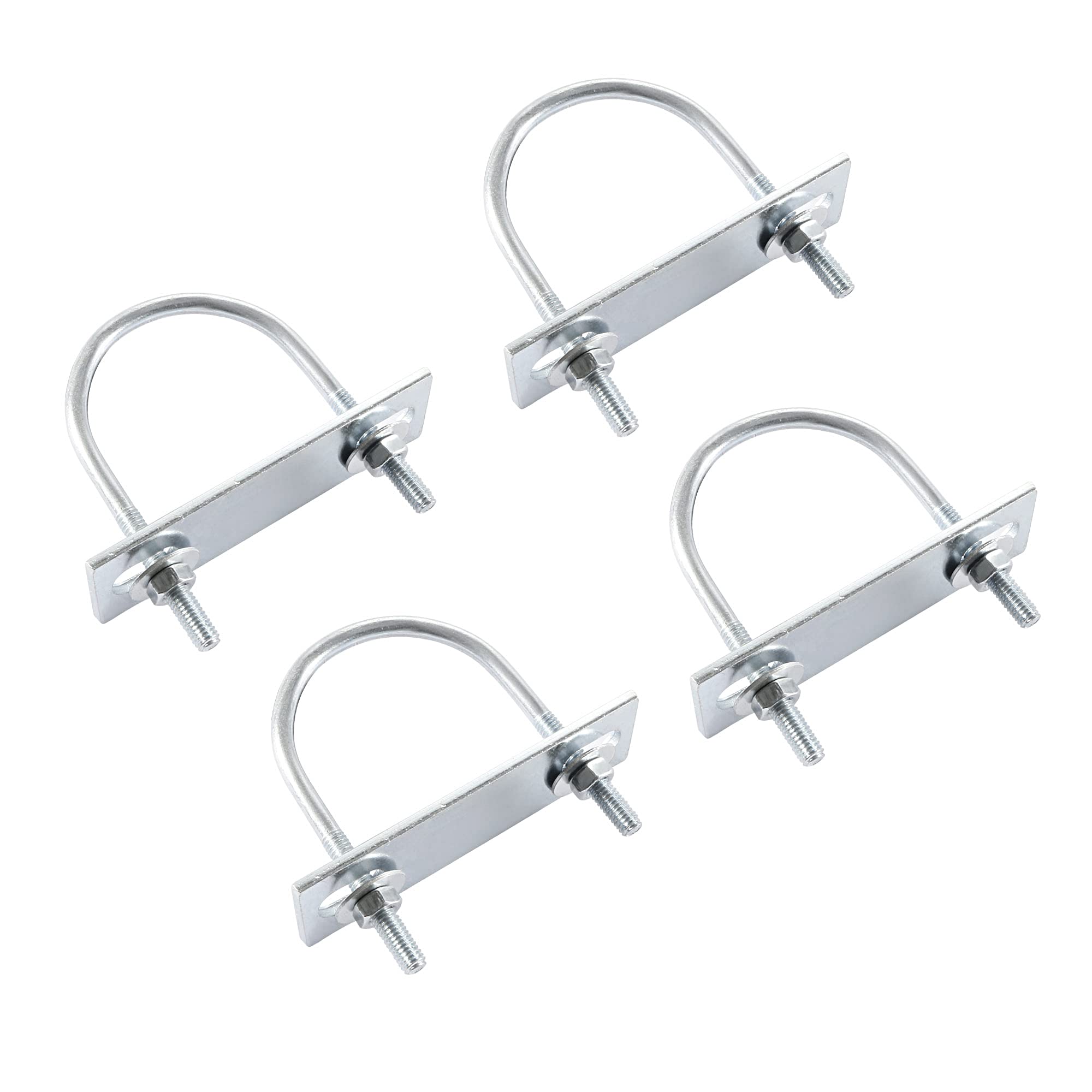 sourcing map Round U-Bolts 4 Sets 1.97"(50mm) Inner Width 80mm Length Steel M6 with Nut, Plate, Washer