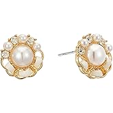 Sylph Gold Plated Flower & Pearl Earrings, Trendy Floral with Cubic Zirconia Statement Studs Earrings Hypoallergenic Jewelry Gifts for Wedding Engagement