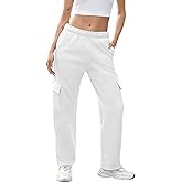 QIBABU Womens Fleece Cargo Sweatpants Casual Baggy Wide Leg Jogger Pants Athletic Open Bottom with Pockets