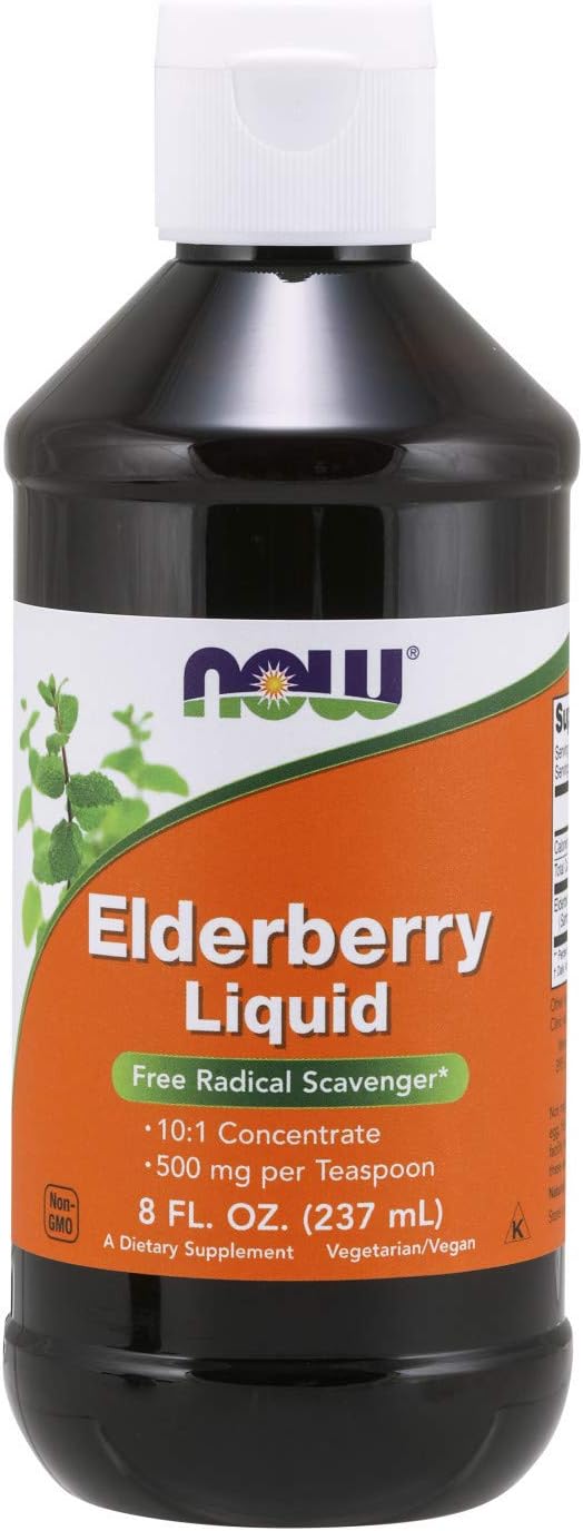 Elderberry Liquid 500 mg, 10:1 Concentrate, Free Radical Scavenger by NOW Foods - 8-Ounce