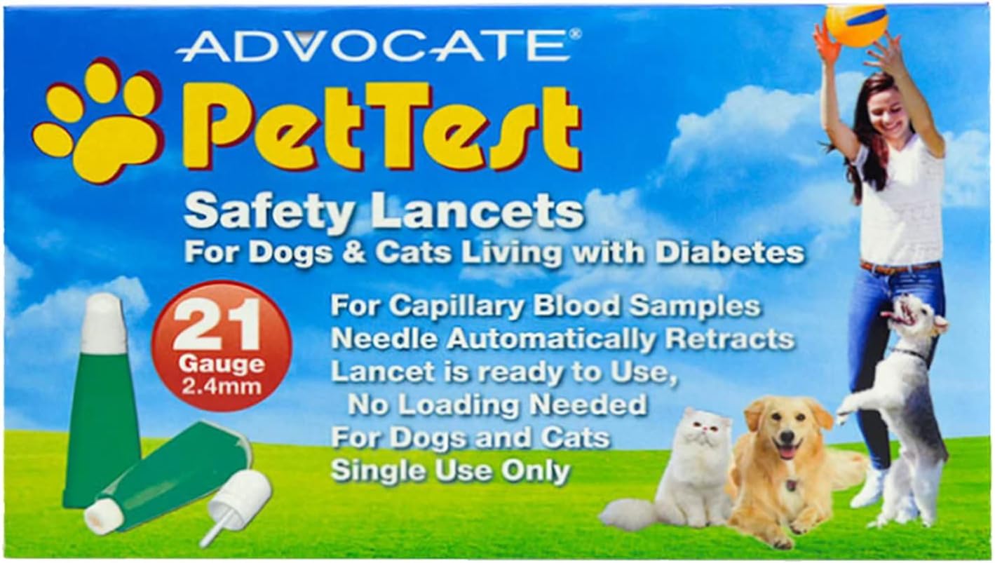 PetTest Safety Lancets for Diabetes Testing with Dogs & Cats, 21 Gauge, Diabetic Monitoring Blood Test Lancets, Easy Pricker for Testing for Blood Glucose in Diabetic Pets (100 Count)