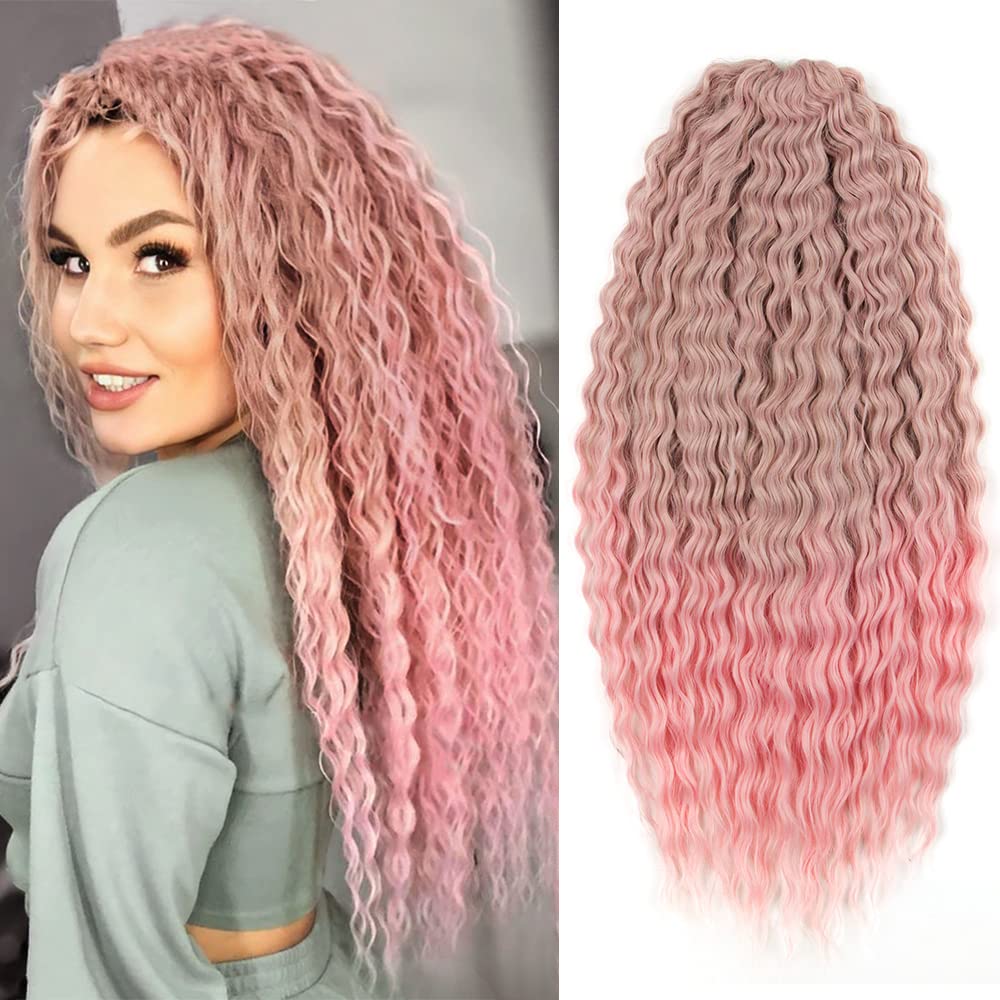 YEESHEDO 3 Packs 22" Ocean Wave Crochet Hair Twist & Braiding Extension - Deep Wave Curly Synthetic Kanekalon Wavy Braid Hair for Women (Ombre Pink) — image 1