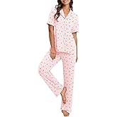 Bloggerlove 100% Cotton Pajamas for Women Set 2 Piece Short Sleeve Women's Sleepwear Button Down Lounge Sets with Pockets