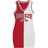 SOLY HUX Women's Letter Graphic Print Color Block V Neck Sleeveless Bodycon Mini Dress