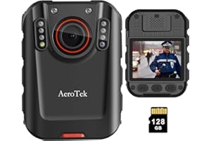 AEROTEK 2K Body Camera, Police Body Cam with Video Recording and Ultra Infrared Night Vision, Body Worn Camera for Law Enforcement Recorder (128GB Card Set)
