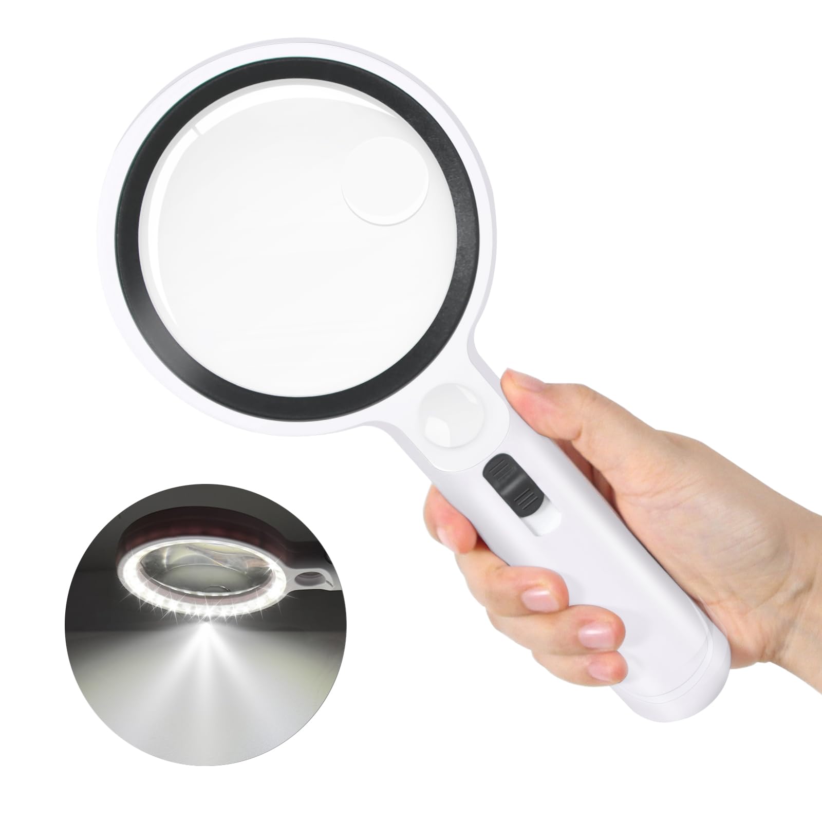 Magnifying Glass with 30 LED Light, 5x 13x 20x Handheld Magnifying Glass Reading Magnifier Lightweight Magnifying Glass 2 Modes Magnifying Glass with Light for Seniors, Children, Jewelers, Hobbies