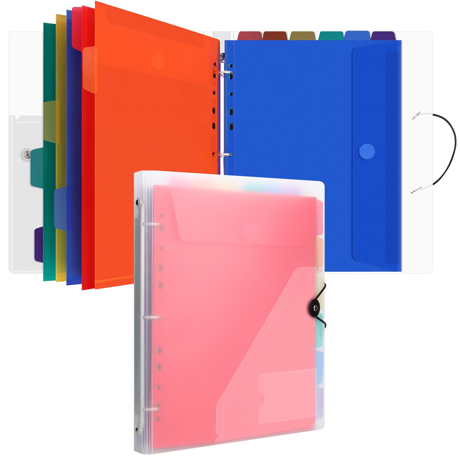 Uquelic A4 Ring Binder with 12 Pcs Punched Pockets - Upgraded Folders for Paperwork, Plastic Popper Wallets - Document Organiser for Home Office School - Transparent