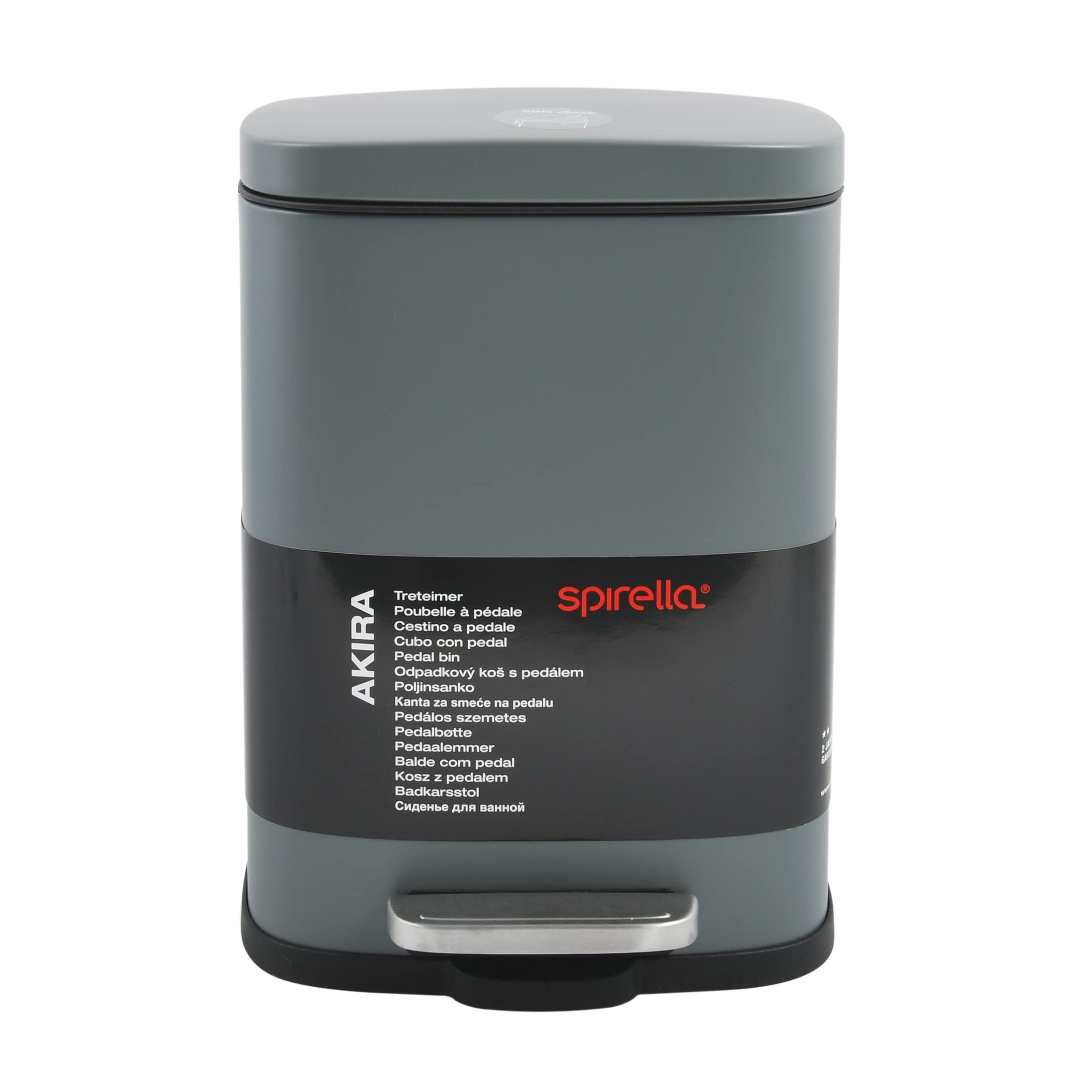 Spirella Akira Collection Pedal Bin 21.4 x 17.6 x 30 cm (5 Litres), Steel, Grey, 21.4 x 17.6 x 30 cm