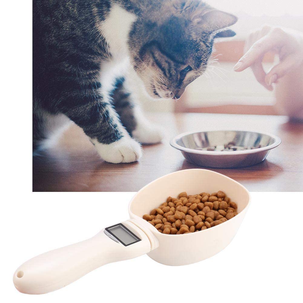 Oumefar Pet Food Measuring Scoop Portable Electronic Pet Food Scale Spoon Kitchen Scale Precise Pet LED Display&Detachable