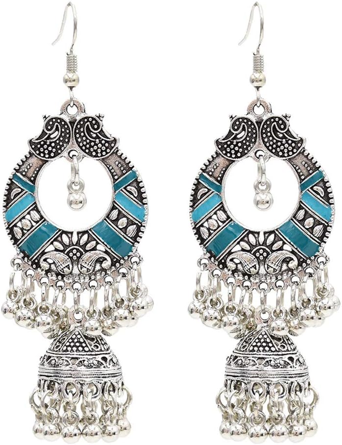 KOFUN Earrings, Traditional Ethnic Indian Earrings Bali Jhumka Jhumki Gypsy Dangle Earrings Green