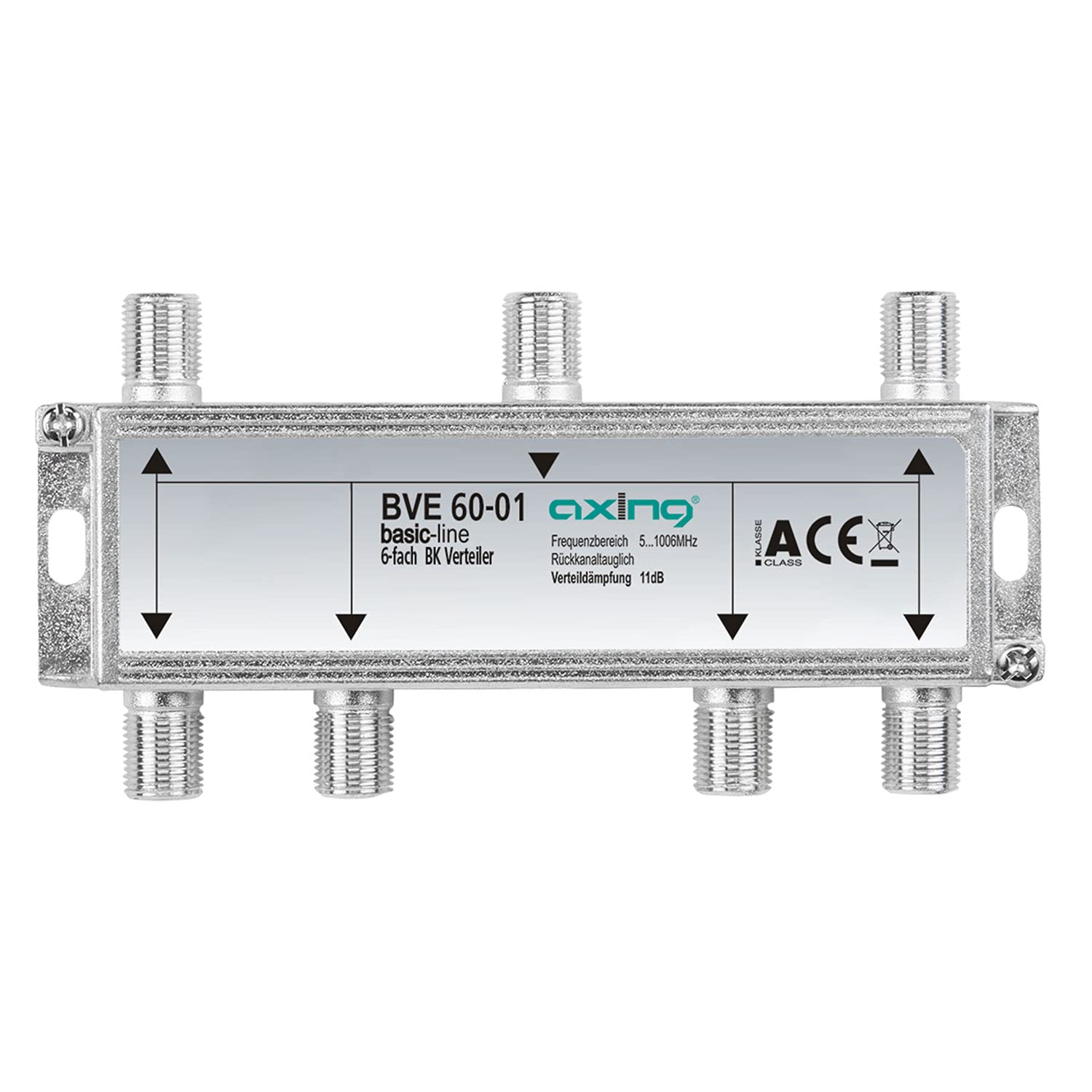Axing BVE 60-01 6-way CATV DVB-T Splitter (5-1006 MHz) metal housing f-connectors
