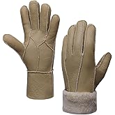 MGGMOKAY Women Leather Gloves Shearling Sheepskin Winter Warm Gloves Fur Lined