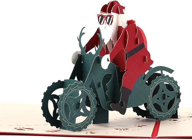Kentop Biglietto Tridimensionale Di Auguri Di Natale Con Busta Motivo Babbo Natale Che Guida Una Moto Motivo Merry Christmas Amazon It Casa E Cucina
