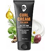 Curl Cream for Men, 5oz | Defines Curls, Controls Frizz & Hydrates with Medium Hold | Sulfate-Free, Organic & Natural Ingredients | Lightweight, Non-Greasy Styling Cream for Wavy & Curly Hair