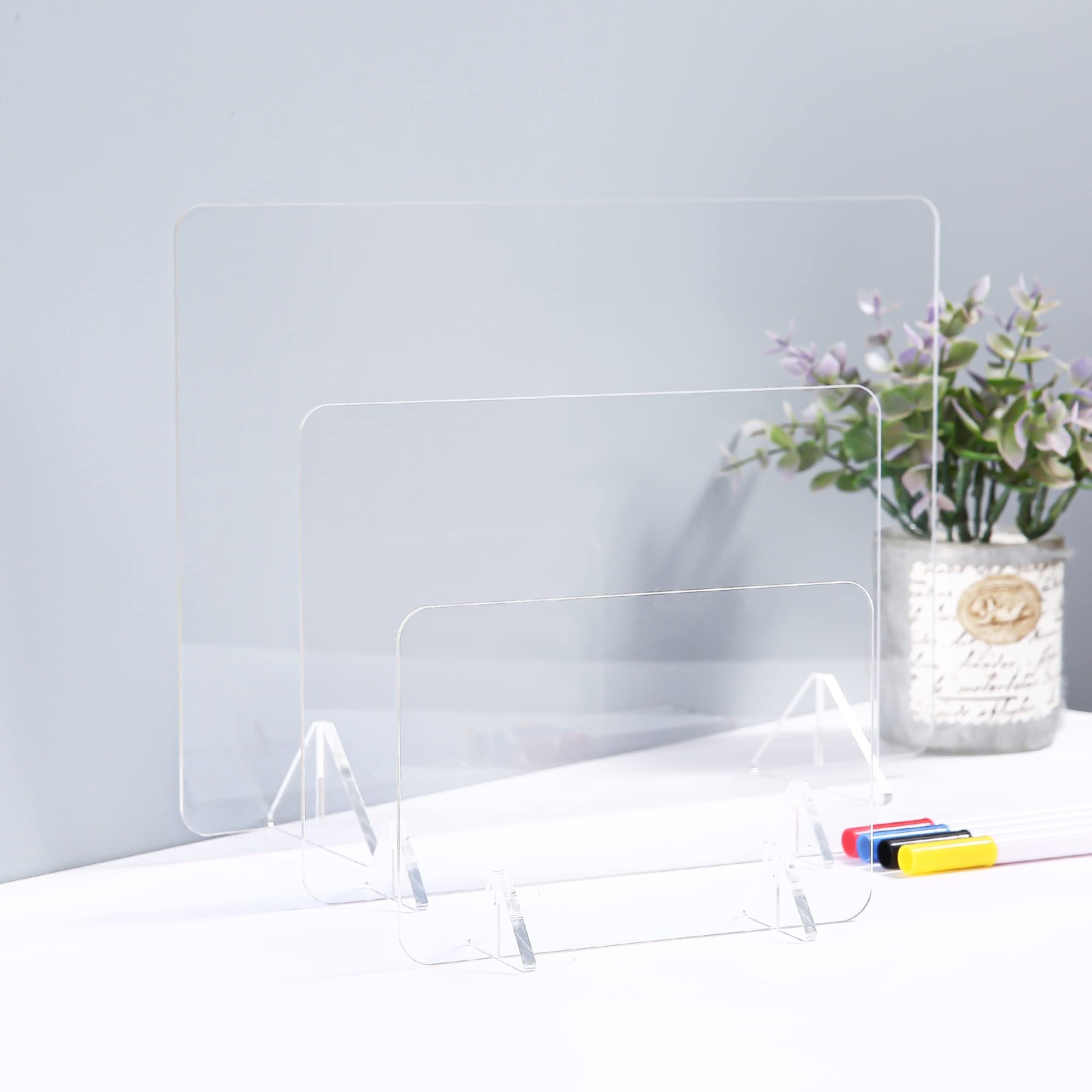 Photo 1 of 3PCS Clear Acrylic Dry Erase Board for Desk,Transparent Writing Graffiti Board with Stand Frameless and 4PCS Colorful Markers?Message and Reminder for Office Home School (Transparent Mixed 3 PCS)