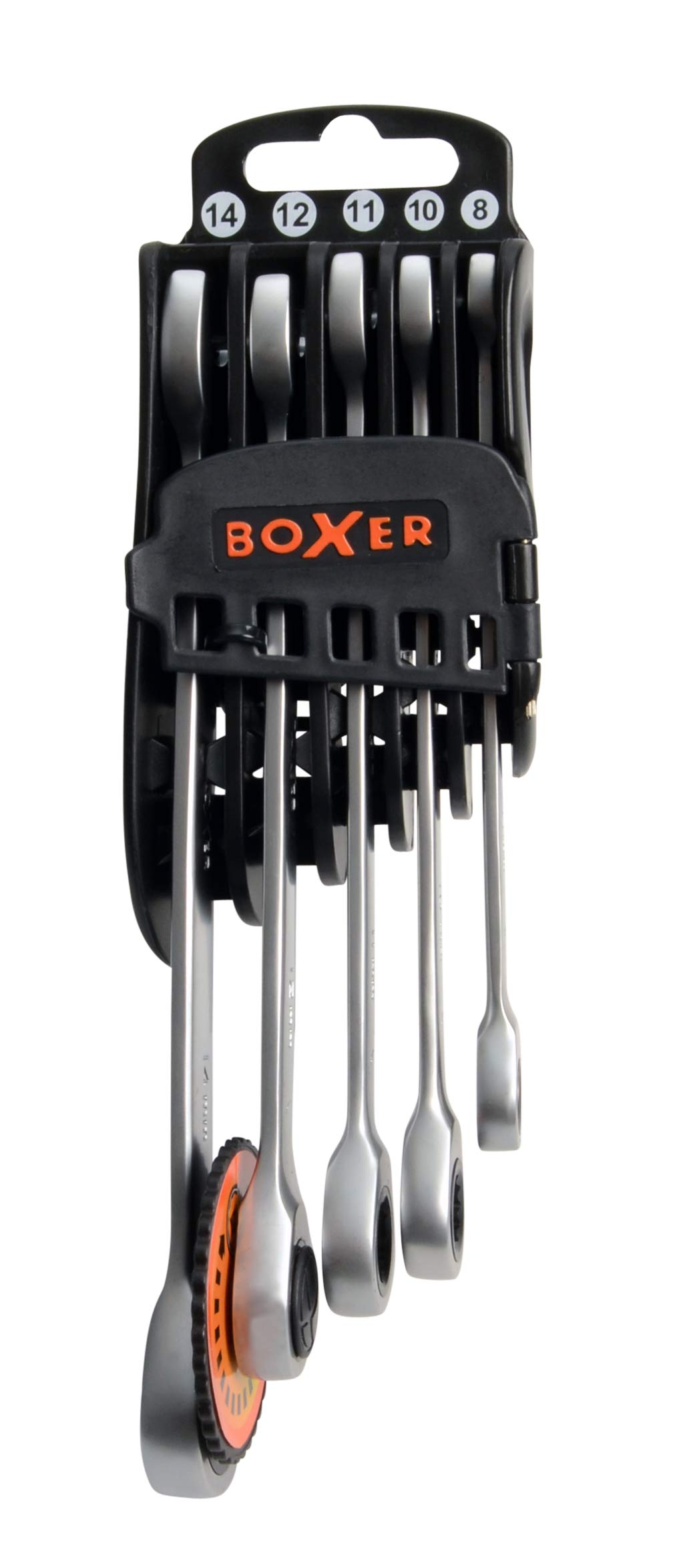 Boxer® Ratcheting Combination Spanner Set | 8, 10, 11, 12 & 14 mm | 72-Tooth Mechanism | Chrome Vanadium | Satin Finish