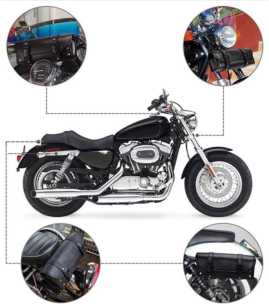 Motorcycle Tool Bag, Universal PU Leather Motorcycle Fork Bag, Saddle Roll Bags, Handlebar Bag, Sissy Bar Storage Tool Pouch for Yamaha Honda Sportster Softail Dyna Kawasaki Suzuki Ducati KTM: Automotive