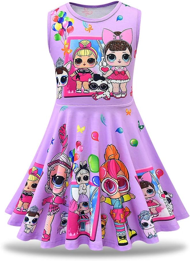 MagJazzy Little Girls Casual Dress Sleeveless Digital Printing Pageant Party Birthday Dress for Doll Surprised
