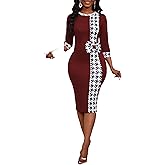 HipGlamp Formal Dresses for Women 3/4 Sleeve Casual Round Neck Fitted Waist Business Pencil Dress