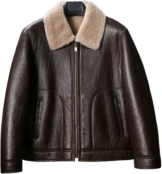 Amazon メンズ ムートンジャケット 冬用ファーコート ショート オートバイジャケット ブラウンレザージャケット コート ジャケット 通販