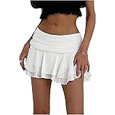 MakeMeChic Women's Ruffle Mini Skirt Tiered Layer Mesh Sheer Flared Rave Party Skirts