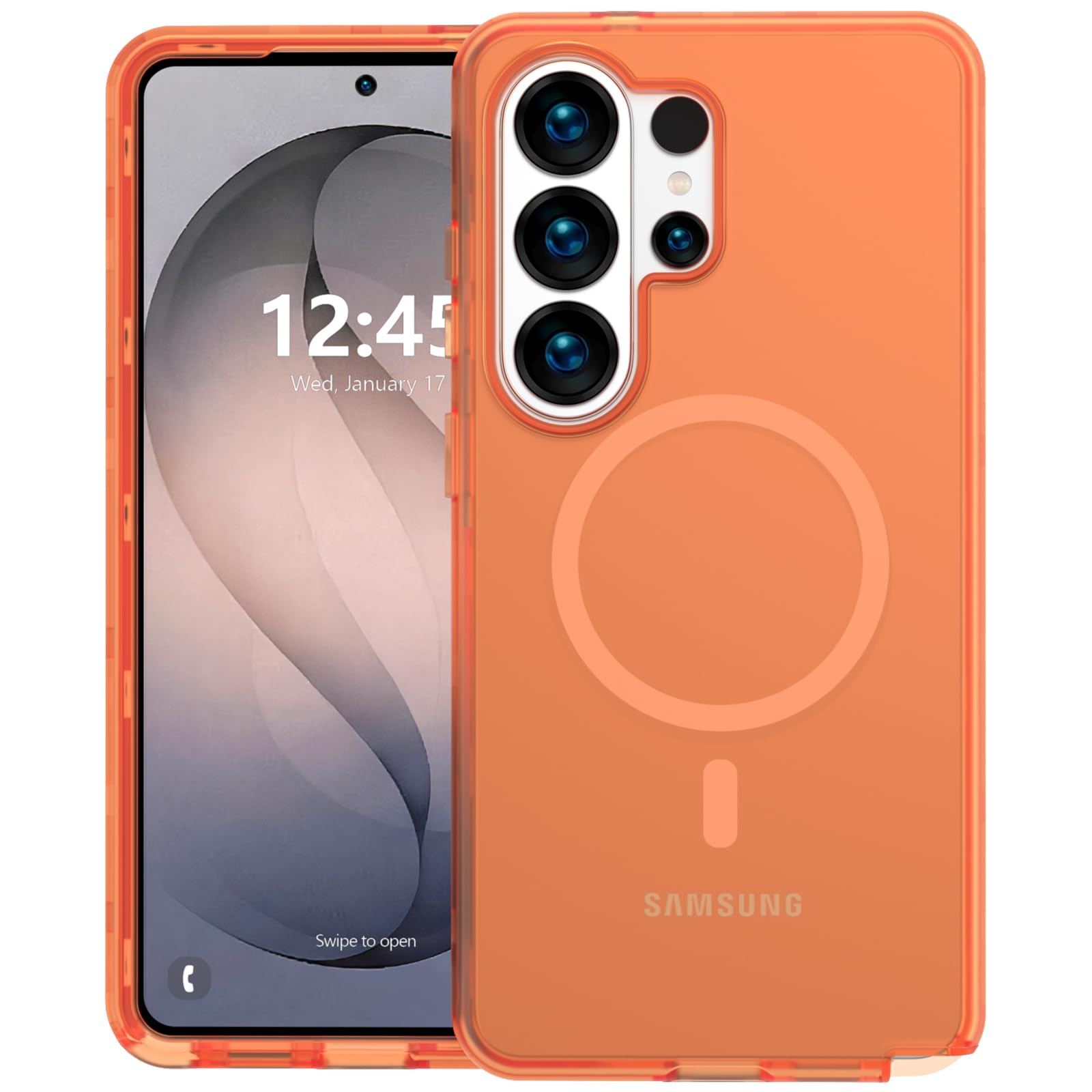ANNSD for Samsung Galaxy S26 Ultra Case,Magnetic Matte Shockproof Cover,Translucent Full Body Protective Multilayer 3 in 1 Anti Drop Anti Scratch for Women Men(Orange)