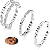 FUNLMO 3pcs Nose Rings Septum Rings Tragus Helix Conch Rook Daith Piercing Jewelry Cartilage Earring 316L Surgical Steel Double Hoop Nose Ring