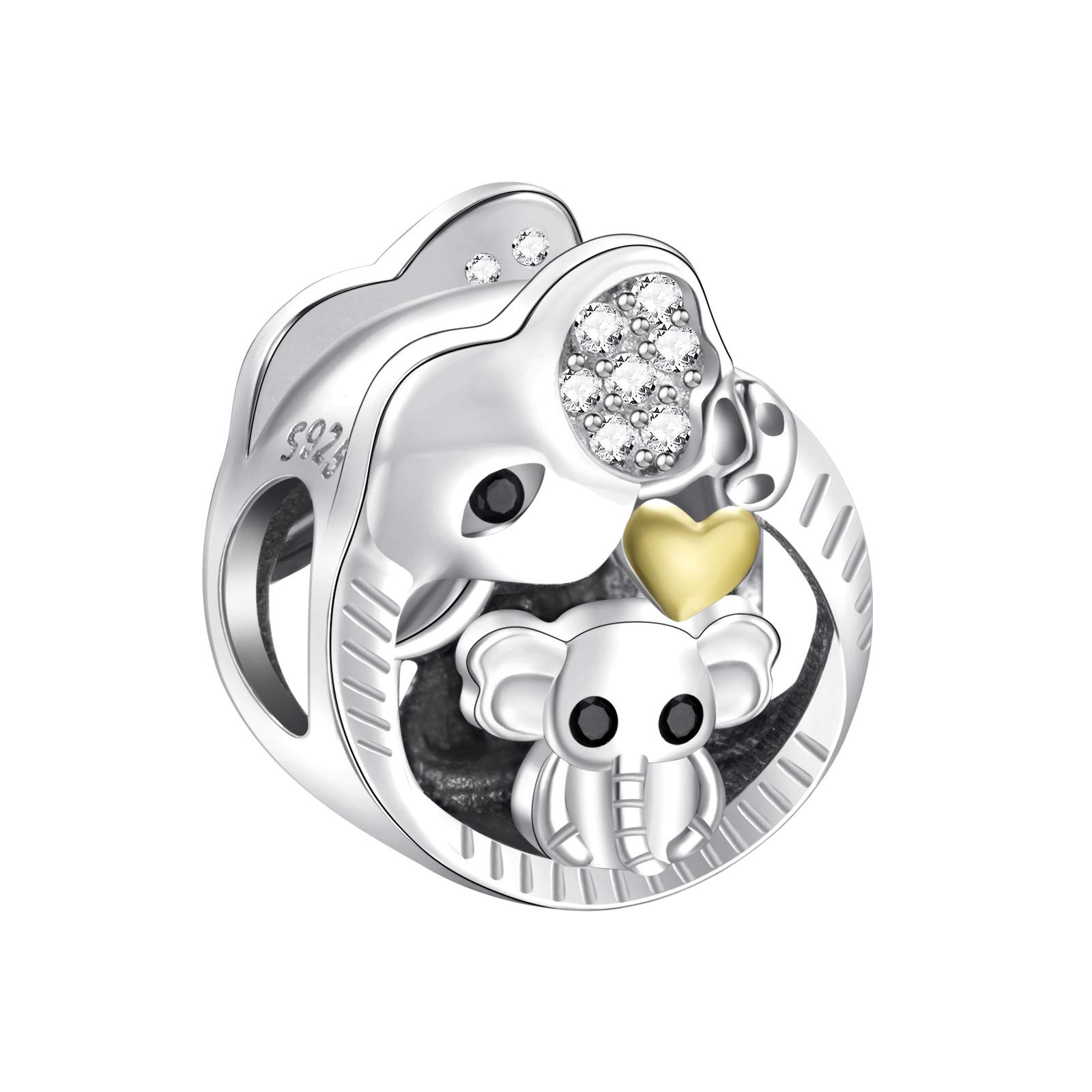 NINGAN Gifts for Mum, Elephant Charm fits Women Charms Bracelet, 925 Sterling Silver Love Heart Charm - Mother's Day Birthday Jewelry Gift for Women