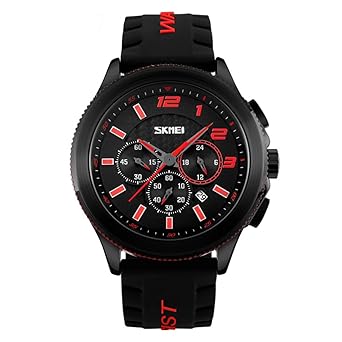 Skmei 9136 Chronograph Waterproof Silicone Strap Wristwatch for Men - Black Red