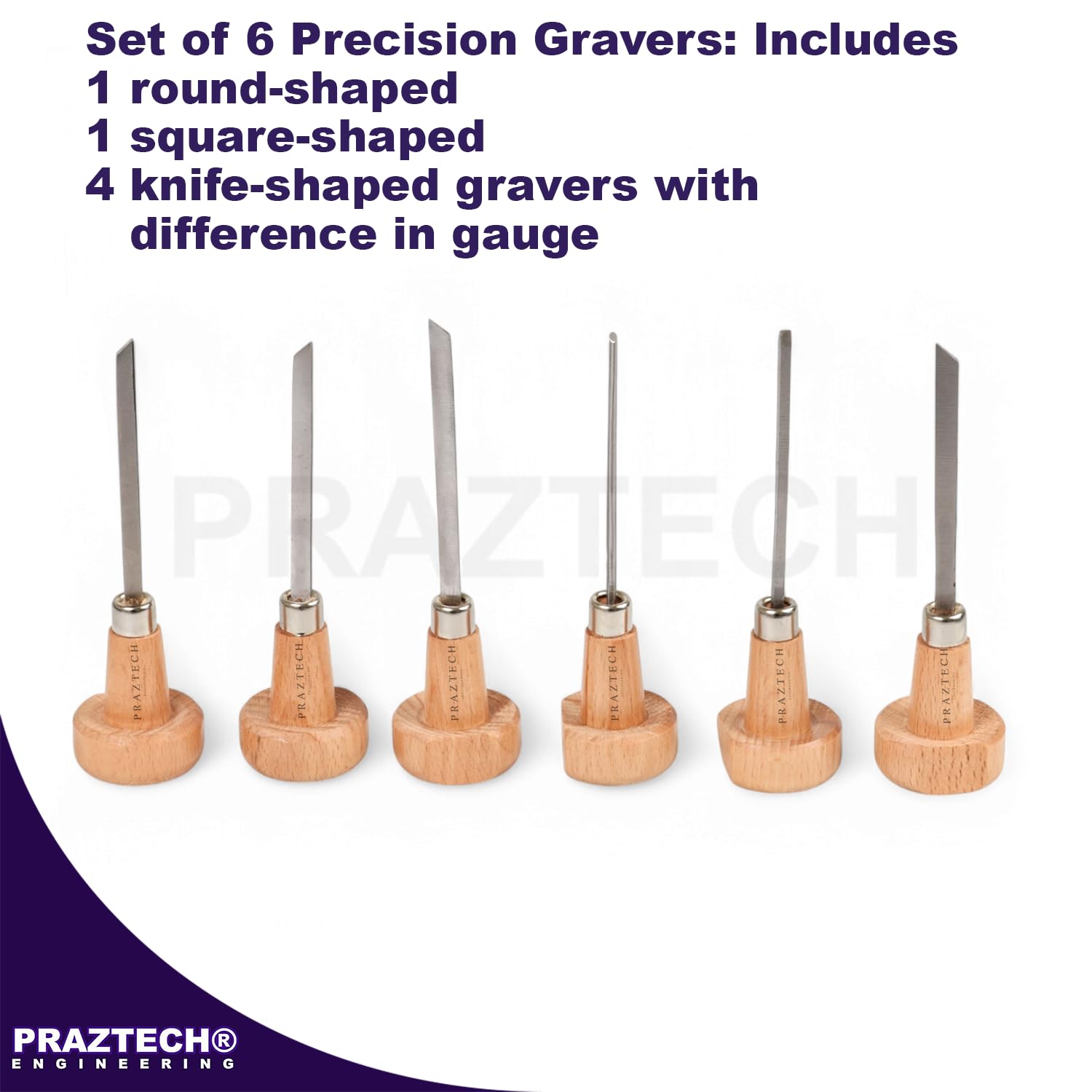 PRAZTECH® New 6pcs Gravers with Wooden Handles | Engraver Tool Clock Set | Jeweller Hand Tool Workshop | DIY
