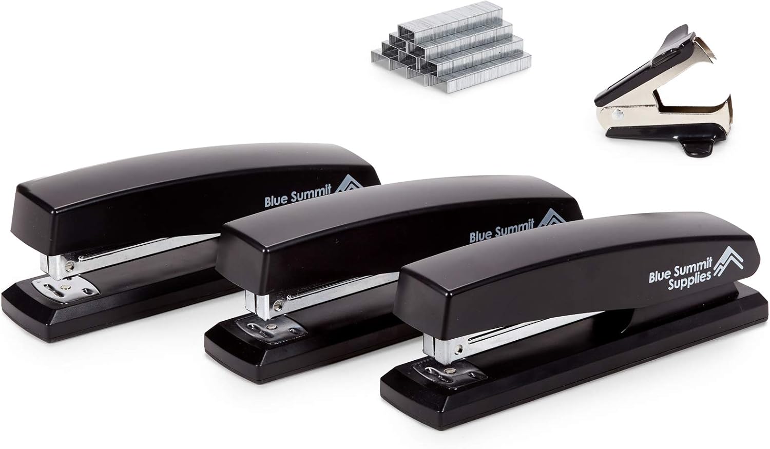 Blue Summit Supplies Standard Stapler Set, Black Plastic 3 Pack, Full Size, Regular Desktop Staplers for Office, Home, or School Use, Includes Staple Remover and 6000 Staples : Office Products