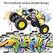 Theefun 2.4GHz 4WD RC Graffiti Rock Crawler with Lights Dual Motors Rechargeable 1:16 Scale Monster Truck Off-Road RC Car (Vary in Doodle Style)