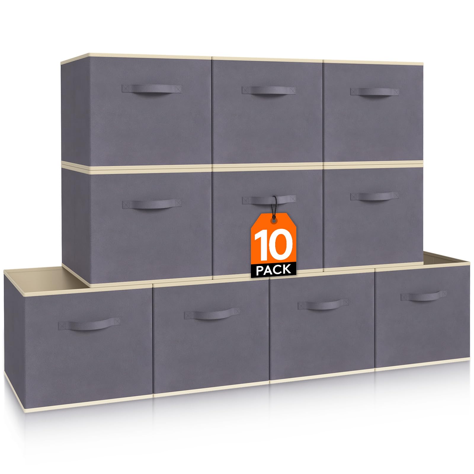 Lifewit Storage Cubes, Foldable Decorative Fabric Storage Baskets for Organizing Home Organizers with Handles for Shelves, Closet, 11 Inch Bins, 18L Gray, 10 Packs