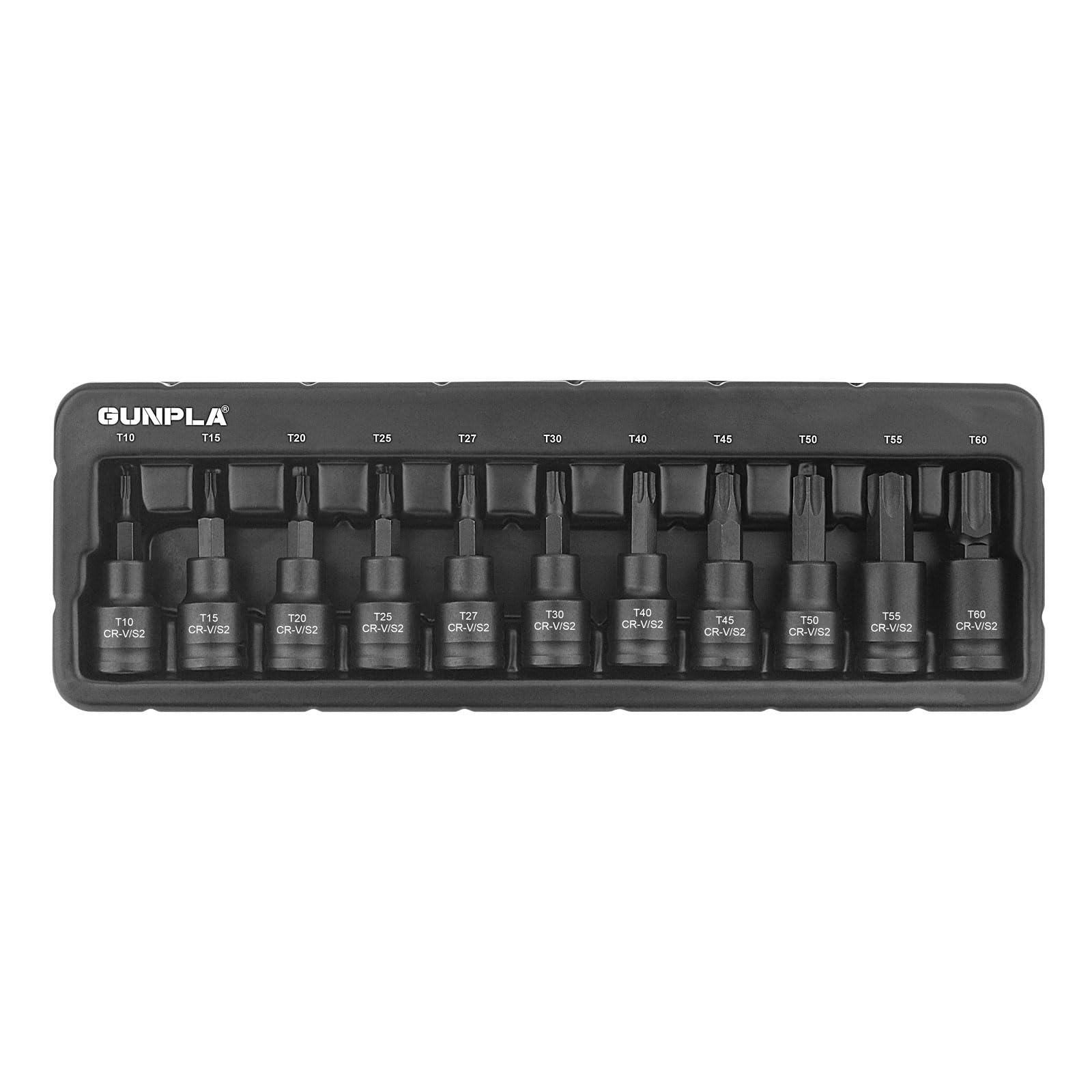 Gunpla 11pcs 3/8 Inch Torx Drive Impact Bits Socket Sets, Chrome Vanadium S2 Steel Star Heavy Duty Impacted Shallow Metric T10-T60 Bit Tools with Storage Tray