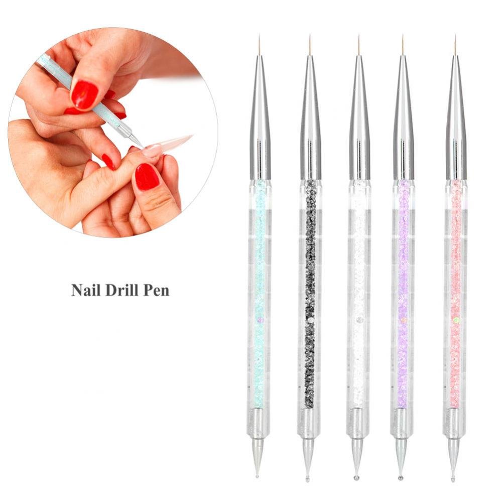 Nail Art Brushes, 5Pcs Liner Brush Double Heads Crystal Dotting Manicure Tools Painting Dot Pen Nail Art Paint Set