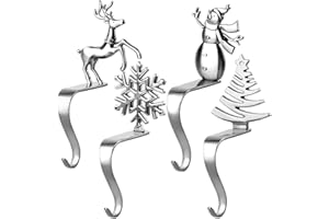 Fonder Mols Christmas Stocking Holders for Mantle, Xmas Fireplace Hanger Hooks Metal Grips Clips,Silver Chrome, Set of 4