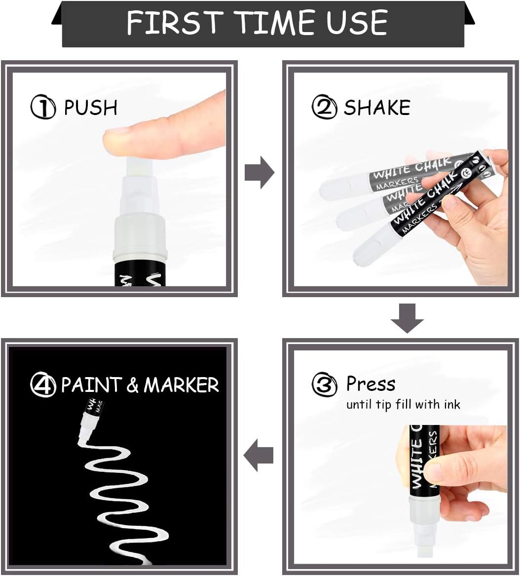 Ulifeme White Chalk Marker Pens, 3mm, 6mm, 10mm and 15mm Chalk Markers, Dry or Wet Wipe Liquid Ink Pen - Image 5