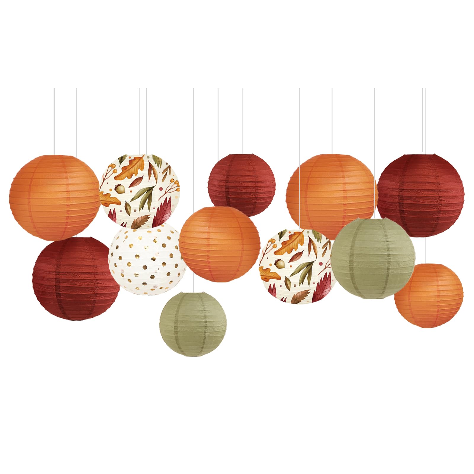 NICROLANDEE 12Pcs Burgundy Orange Maple Leaves Hanging Paper Lanterns for Wedding, Birthday, Bridal Shower, Baby Shower, Anniversary, Nursery, Indoor Outdoor Decor