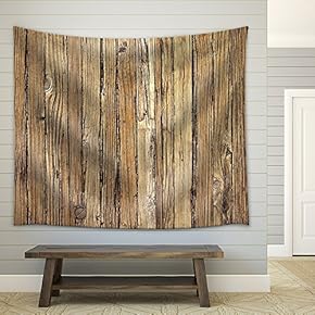 Old Weathered Wood Background and Natural Distressed Antique Planks - Fabric Wall Tapestry Home Decor - 51x60 inches