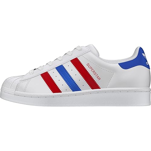 adidas Originals Superstar Sneaker, White/Blue/Scarlet, US
