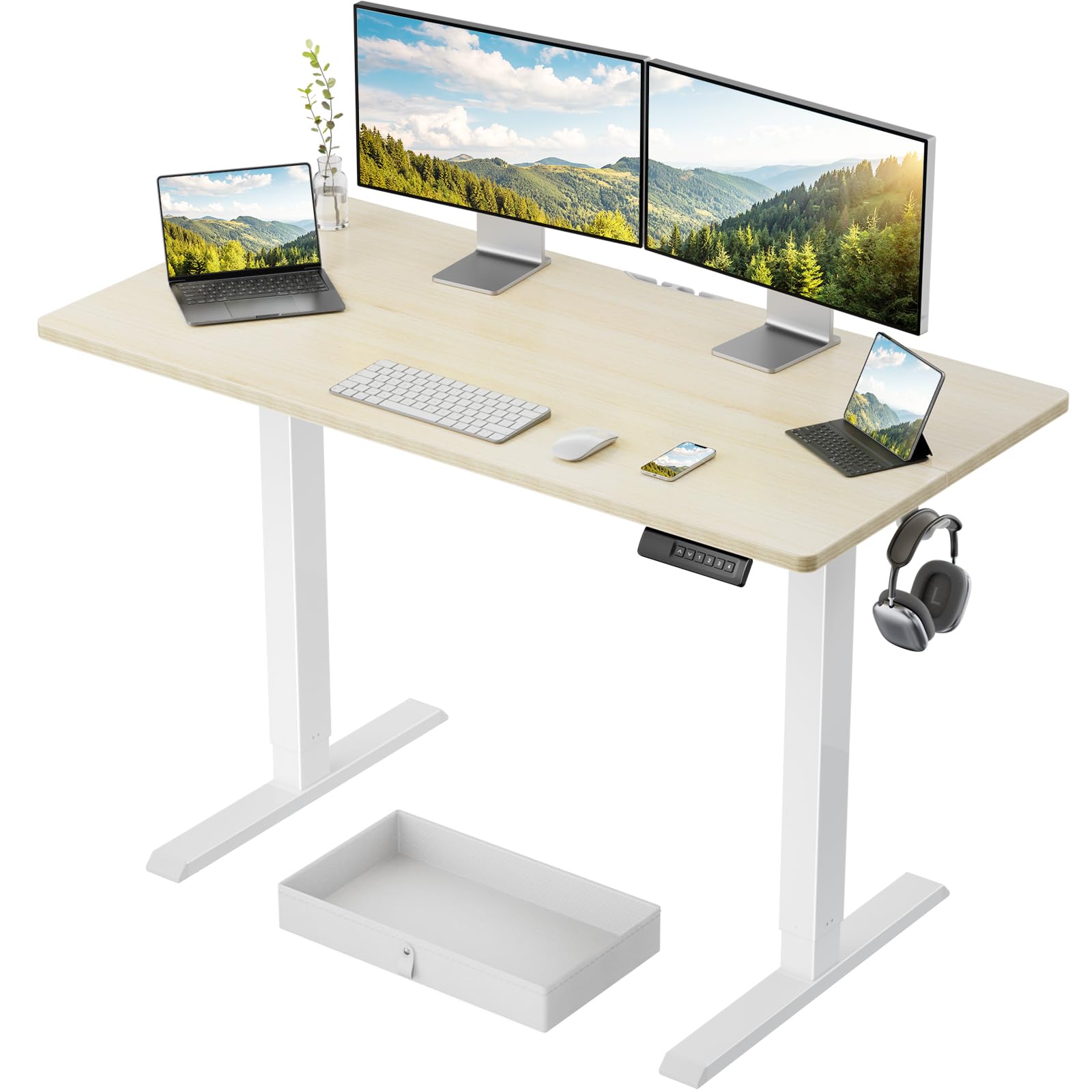 Photo 1 of **PARTS ONLY*** Marsail 48x24 Electric Standing Desk with Drawer, Computer Desk, Sit Stand Office Table with Storage & Hooks & Cable Management, Ergonomic Height Adjustable Table for Home Office, Maple