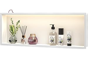 Bernkot Led Shower Niche 36" X 12" White 304 Stainless Steel with Lighting Waterproof No Tile Need Shower Niche for Bathroom Storage Recessed Wall Shelf Horizontal Installation
