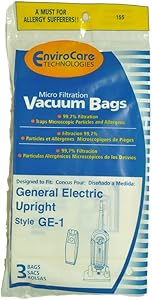 GE Upright Vacuum Cleaner Bags, Style GE1, EnviroCare Replacement Brand, designed to fit GE Upright Vacuum Cleaners, 3 bags in pack
