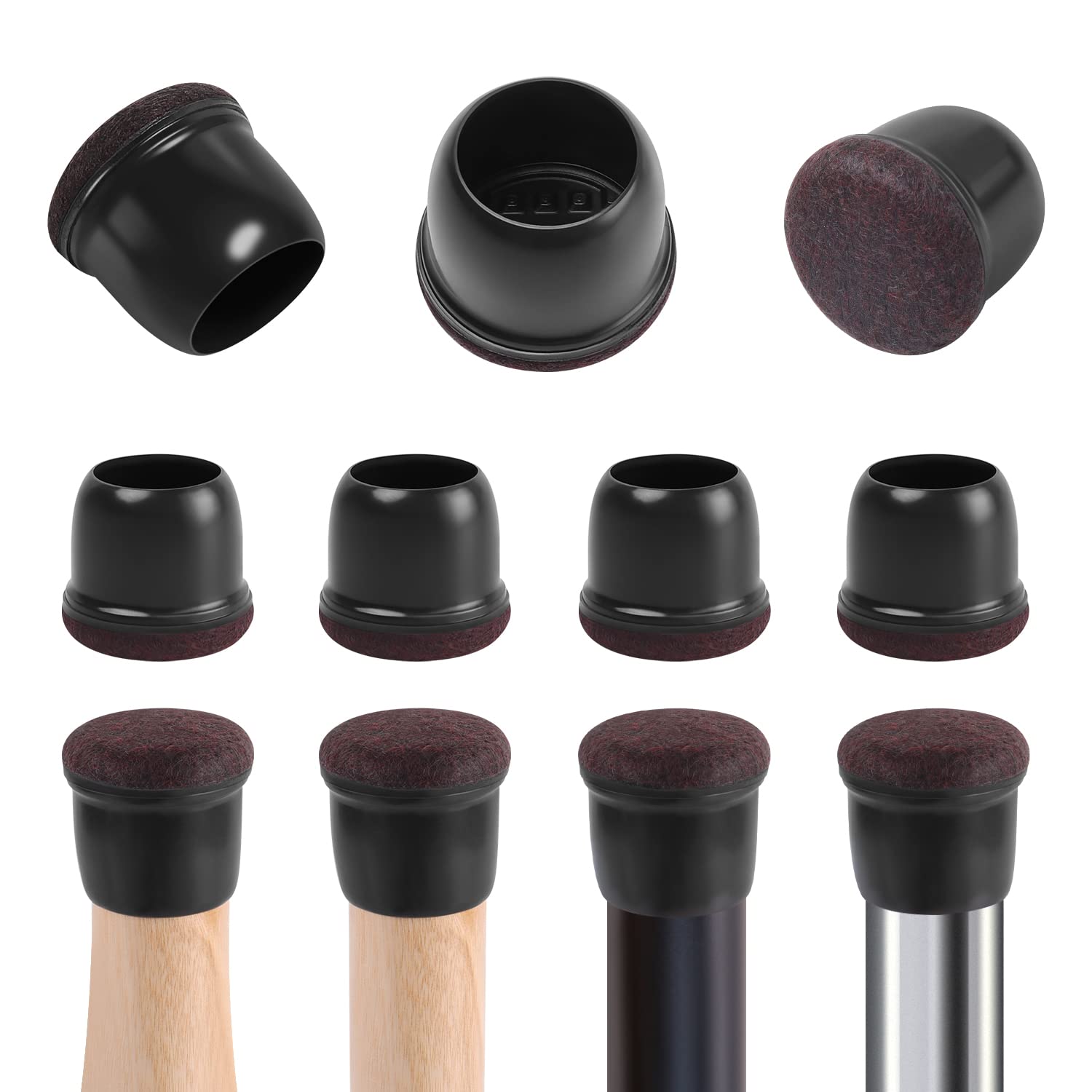 RCHYFEED 24PCS Silicone Chair Leg Caps Floor Protectors 0.75-1.25 inch, Black Chair Leg Covers with Felt Pads Sliders, Rubber Furniture Leg Caps Cups Cover for Protecting Hardwood Floor from Scratches
