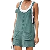 Yeokou Women's Casual Summer Cotton Linen Rompers Overalls Jumpsuit Shorts