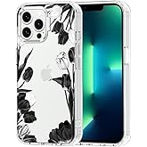 MOSNOVO Case for iPhone 13 Pro Max, [Buffertech 6.6ft Military-Grade Drop Protection] [Anti Peel Off Tech] Clear TPU Bumper Phone Case Cover Design - Black White Tulips
