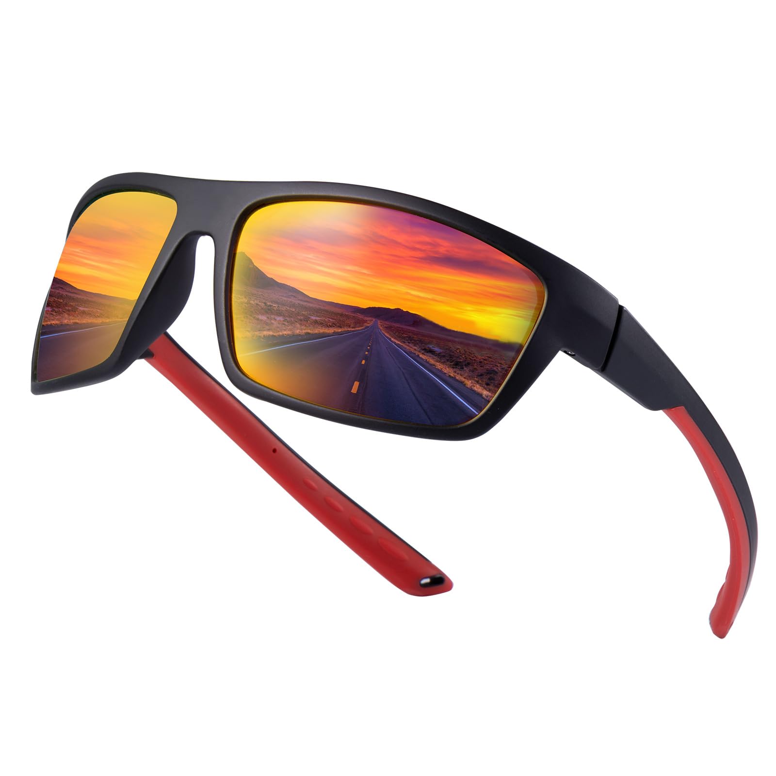SKYWAY Polarized Sport Sunglasses for Women Men Wrap Around Baseball Softball Cycling Runing Glasses UV400 Protection,Red Sun Glasses