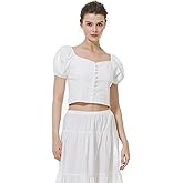 BEAUTELICATE Renaissance Shirt White Crop Tops for Women Puff Sleeve Blouse for Women Decorative Button